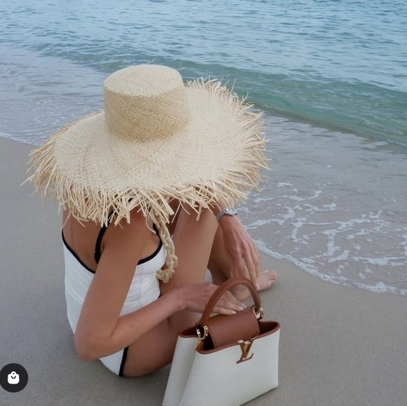 New Eugenia Kim Valentina Frayed Edge Palm Straw Adjustable Nude/Multi Sun Hat main image 2